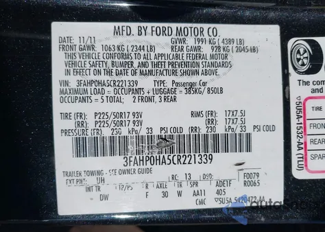 2012 Ford Fusion Se z USA, uszkodzony, nr VIN 3FAHP0HA5CR221339